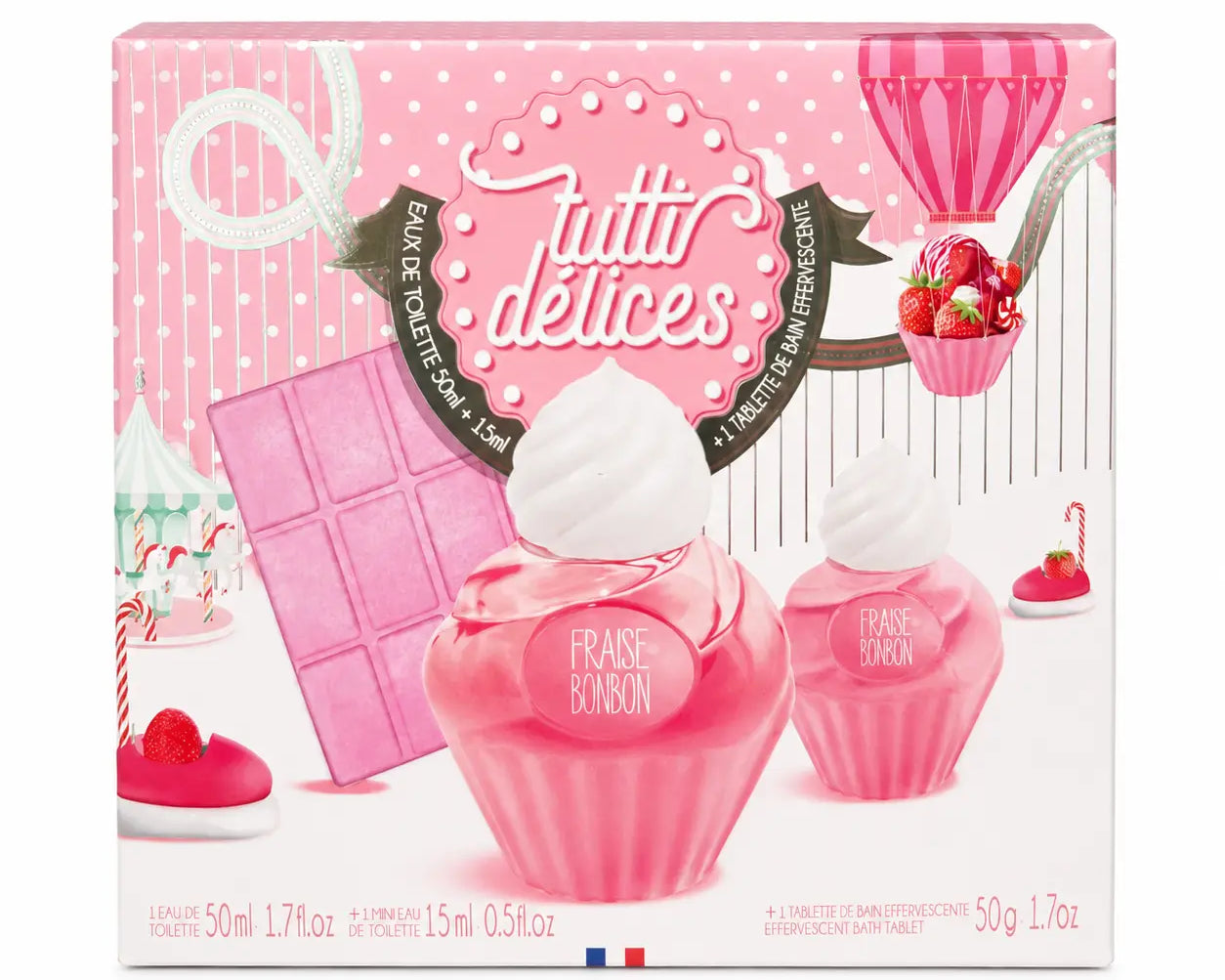TUTTI DELICES - COFFRET 3P FRAISE BONBON - EDT 50ml + EDT 15ml + Tablette effervescente Bumpy