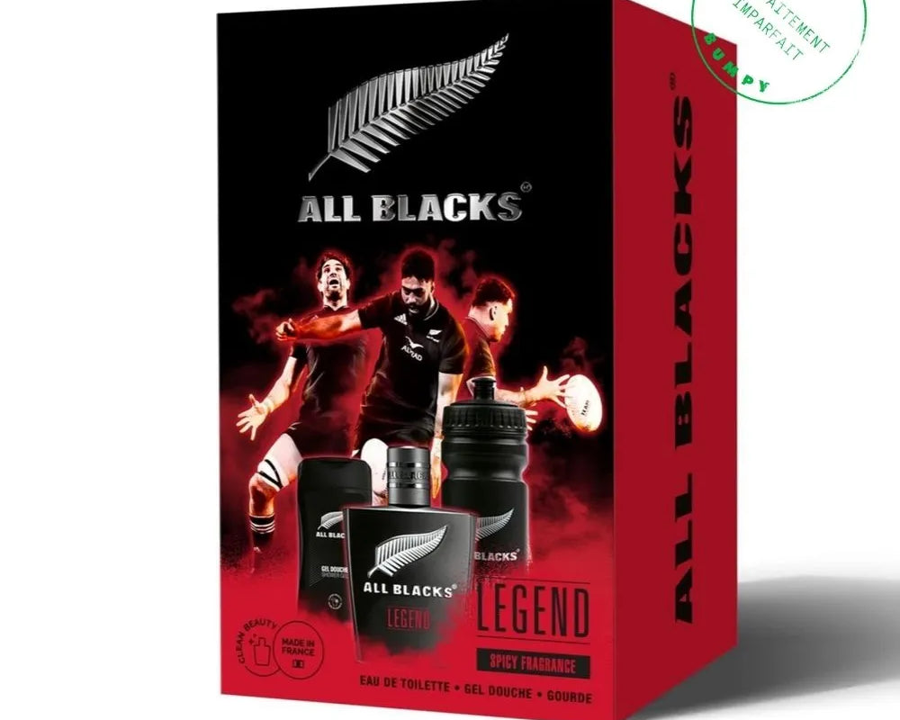 "All Blacks LEGEND laisse son empreinte sur la peau des hommes qui veulent toujours le meilleur. Cette fragrance puissante et épicée vous donnera envie d'aller plus loin, plus fort.
Soyez légendaire avec All Blacks LEGEND.
Ce coffret contient une Eau de toilette 80ml + un gel douche 250ml + 1 gourde."
