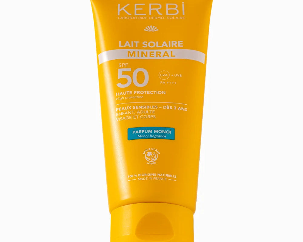 KERBI : Lait solaire minéral SPF50 parfum monoï 100g - packshot