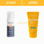 KERBI : Lait solaire SPF50 parfum - avant/après application