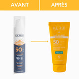 KERBI : Lait solaire SPF50 parfum - avant/après application