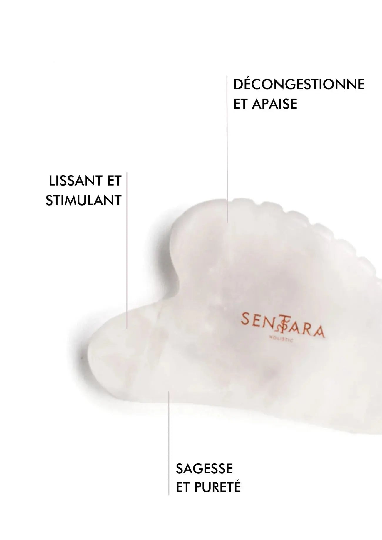 SENTARA : GUA SHA VISAGE - JADE BLANC CŒUR A DENTS Bumpy