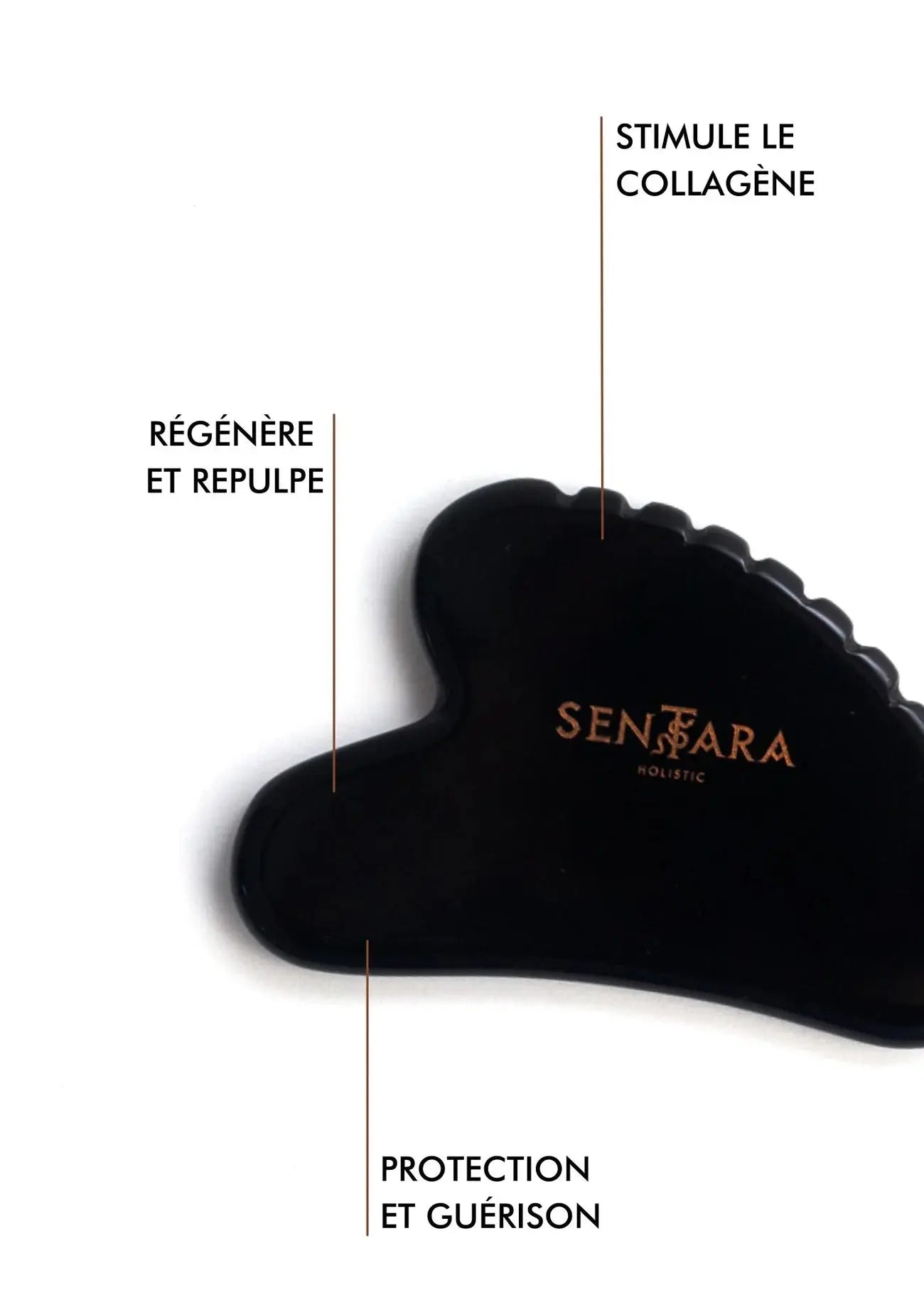 SENTARA : GUA SHA VISAGE - OBSIDIENNE NOIRE CŒUR A DENTS Bumpy