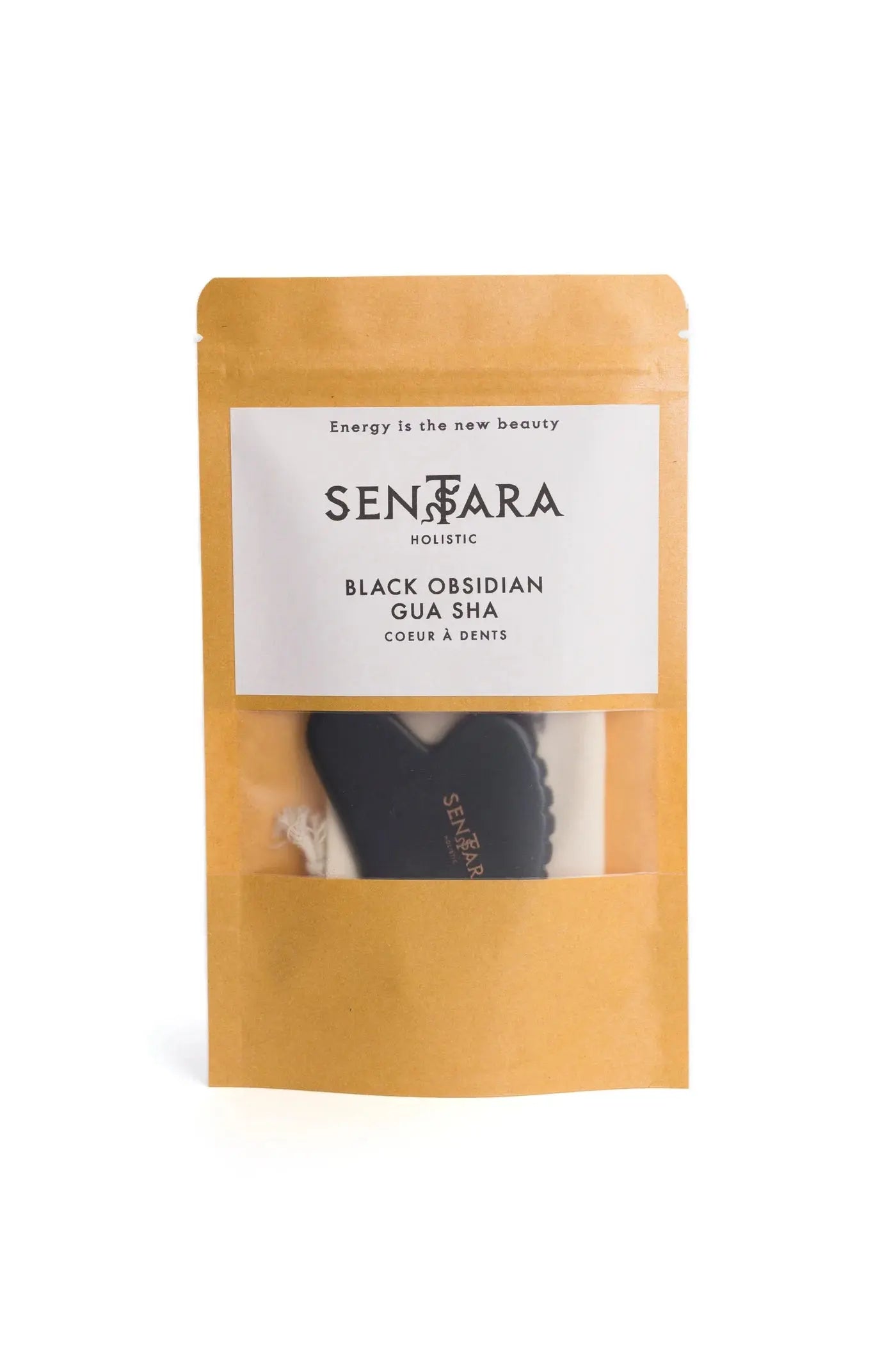 SENTARA : GUA SHA VISAGE - OBSIDIENNE NOIRE CŒUR A DENTS Bumpy
