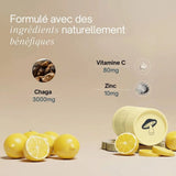 Besoin d’un coup de pouce quand la fatigue saisonnière s’installe et que l’organisme est sollicité. Ces gummies au goût citron, enrichis en vitamine C et zinc, contribuent au fonctionnement normal du système immunitaire et aident à protéger les cellules contre le stress oxydatif.&nbsp;

Un geste simple pour se sentir plus serein au quotidien.

La texture moelleuse et le format nomade rendent l’expérience ultra-pratique, tandis que l’univers du chaga s’invite&nbsp;

discrètement dans une routine gourmande et
