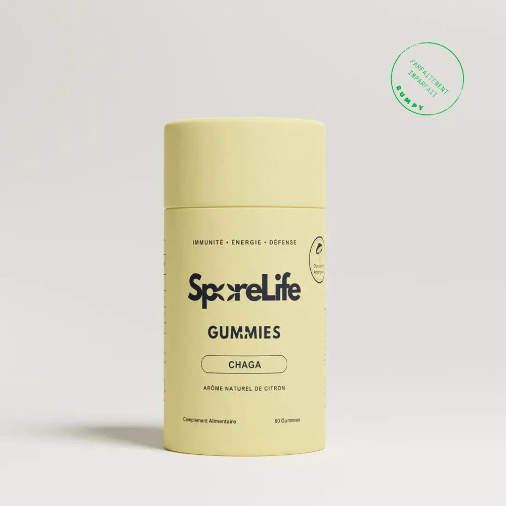 Besoin d’un coup de pouce quand la fatigue saisonnière s’installe et que l’organisme est sollicité. Ces gummies au goût citron, enrichis en vitamine C et zinc, contribuent au fonctionnement normal du système immunitaire et aident à protéger les cellules contre le stress oxydatif.&nbsp;

Un geste simple pour se sentir plus serein au quotidien.

La texture moelleuse et le format nomade rendent l’expérience ultra-pratique, tandis que l’univers du chaga s’invite&nbsp;

discrètement dans une routine gourmande et